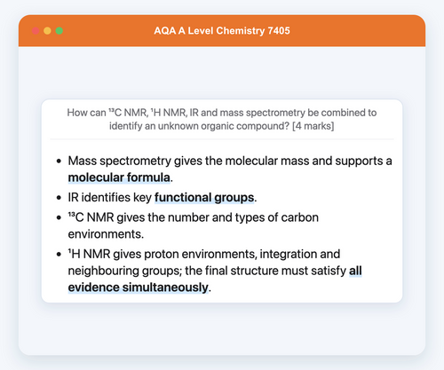 AQA A Level Chemistry example: spectroscopy evidence